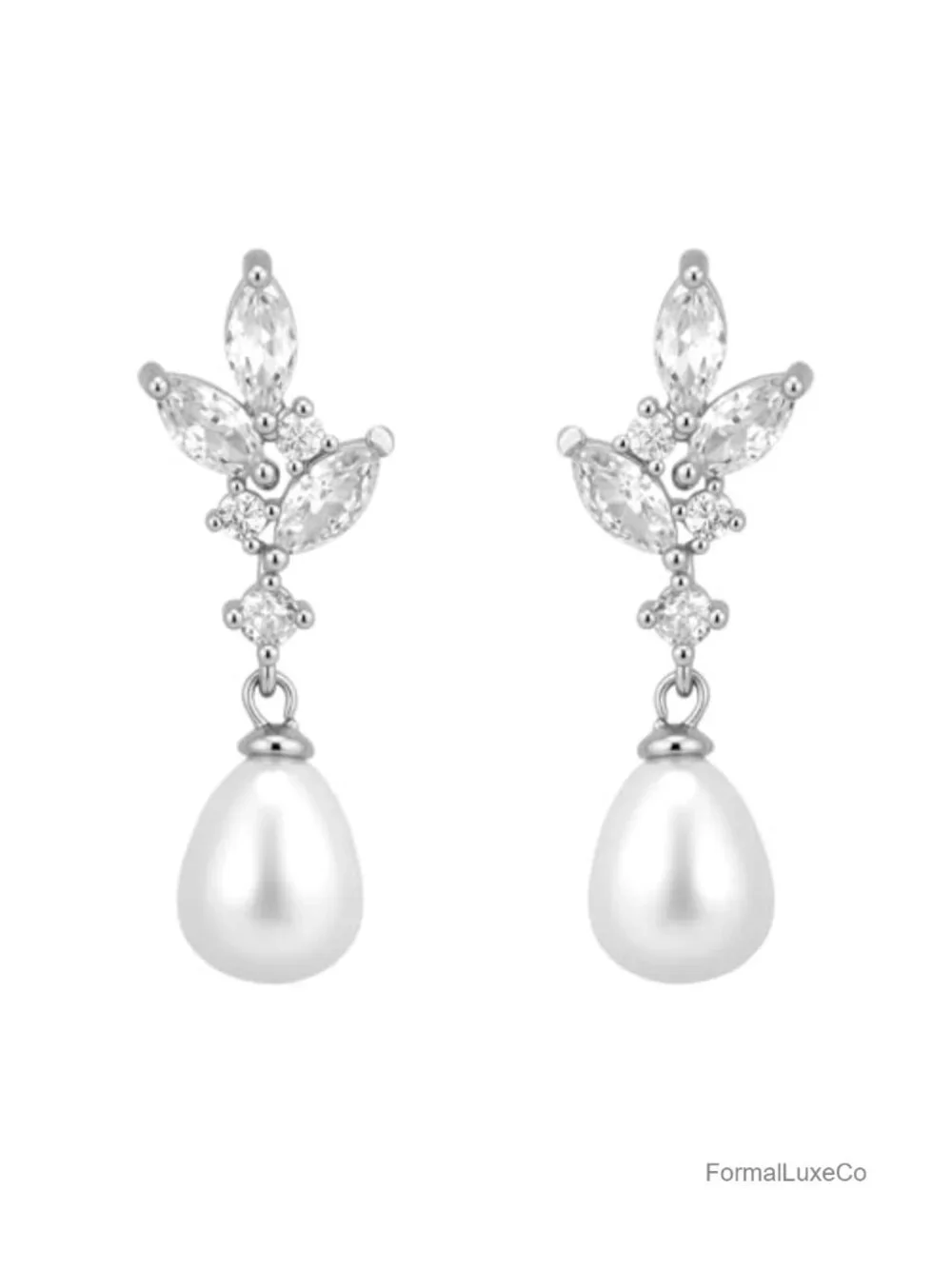 Leaf CZ Pearl Dangle Drop Earrings for Women Wedding Bridal Jewelry Gift